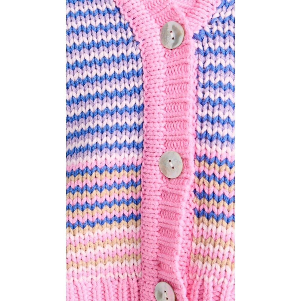 Show Me Your Mumu Pink Multi Stripe Cropped Relaxed Fit Button Up Cardigan 90s - Picture 4 of 16